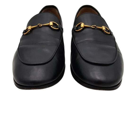 Gucci Jordaan Horsebit Slip On Flat Loafer Black Leather Gold Size 40 US 10 - Picture 5 of 12